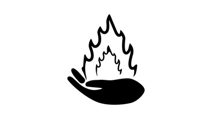 hand holding a fire, black isolated silhouette