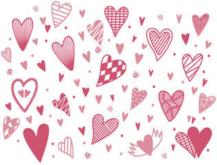 Cute doodle style, seamless pattern vector with hearts for valentine’s day and various important days. Pixel texture white and pink tone.