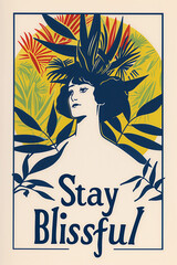 Stay blissful, Pinterest post, lady illustration, simple, Art Deco, minimalism, vertical design 