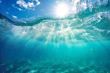 Fototapeta na wymiar Underwater Ocean Sunlight Background