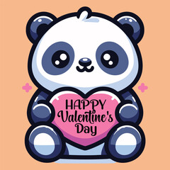 Panda Love icon Sits With Happy Valentines Day Vector Art Illustrator Design