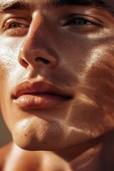 Meticulous Care: Detailed Image of a Young Man's Blemish-Free Face