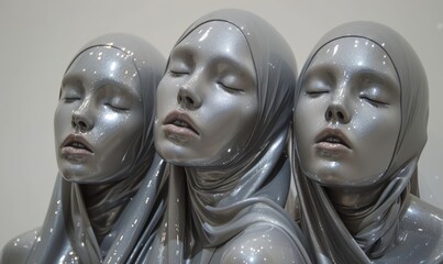 Marble statue of three girls with cable covers , generated by AI