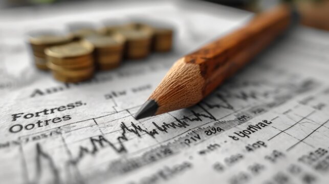 read financial report. Macro image of a pencil placed on paper a financial report 