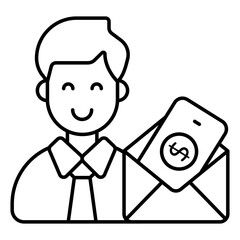 Cash envelope with avatar denoting concept of salary 