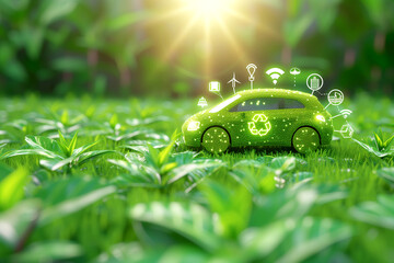 Electric car. Renewable energy concept - obrazy, fototapety, plakaty