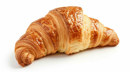 Single hot croissant isolated on white background. Made with generative ai