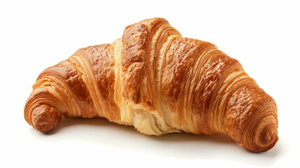 Single hot croissant isolated on white background. Made with generative ai