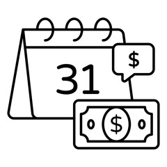 Icon of money with calendar, flat design of payment day