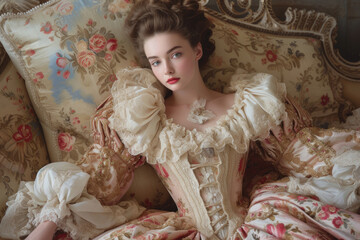 The belle of 18th-century France, resplendent in traditional attire
