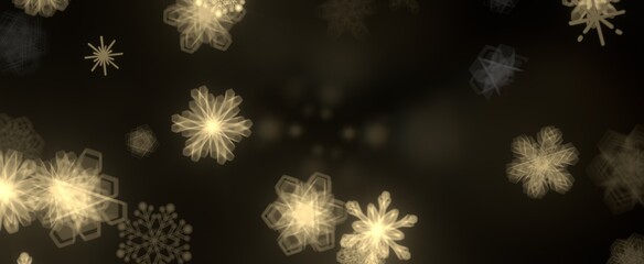 golden openwork shiny snowflakes, star, 3D rendering.