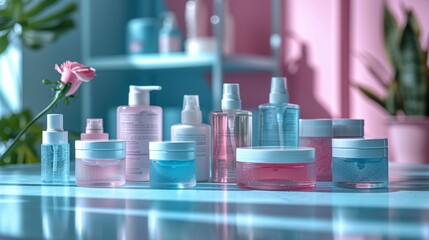 Experiment with various empty toiletry bottles, offering an opportunity to design and organize your preferred skincare and hygiene products. 