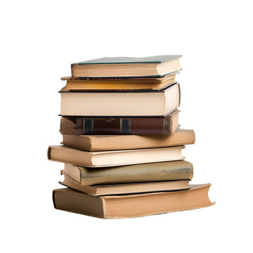 Pile of Old Novels, Stack of Aged Books, Isolated on Transparent Background, PNG