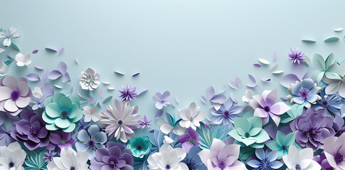 Fototapeta premium Paper shaped flower bouquet top view isolated on pastel background. Spring card woman's day, 8 march, Easter, mother's day, birthday card, anniversary