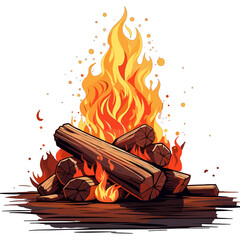 A vector-style illustration of a bonfire on a transparent background