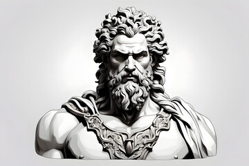 Fototapeta na wymiar Front view of aesthetic black white Zeus illustration on white background
