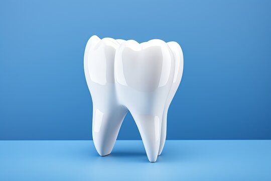 Modern dentistry. high quality image of pristine snow white molar on vibrant blue background