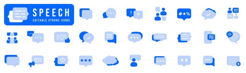 Speech bubble filled line icon set. Talk, people, man, user, dialog, chat, cloud etc.