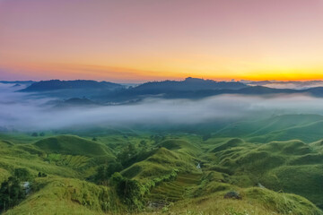 Fototapeta na wymiar Sunset over Markham Valley in Eastern West Khasi Hills Meghalaya