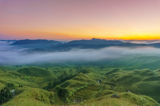Sunset over Markham Valley in Eastern West Khasi Hills Meghalaya