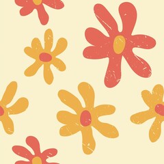 abstract modern seamless pattern. simple, cute pattern with chamomile flowers, lines, dots. Retro floral vector background surface design.  wrapping paper, covers. 60s, 70s style. art illustration