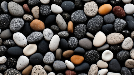 Round, natural stones polished by the constant movement in the water 