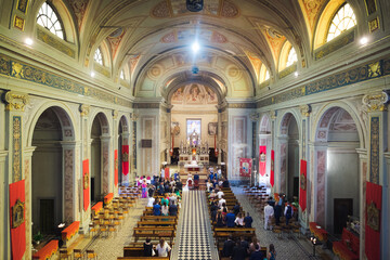 Top view inside a Catholic Church of an Italian wedding.