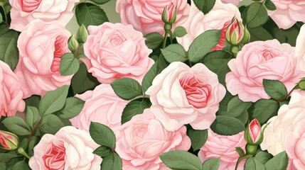 Rose flowers with leaves, illustration, background 