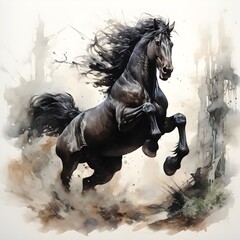 Black Mustang - watercolor art