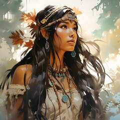 Native American Woman - watercolor art