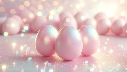 Holographic colored Easter eggs Pastel colors are beautiful and pleasing to the eye. - obrazy, fototapety, plakaty