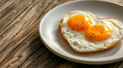 Heart-shaped fried eggs on a plate for breakfast - 723948118