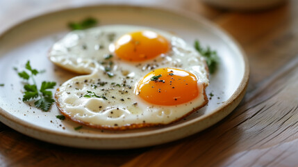 Fried eggs on a plate for breakfast - 723948125