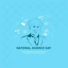 Foto op Plexiglas Curiosity Unleashed  National Science Day, Blue-themed image showcasing a microscope, test tubes, a book, and a plant. Text reads 'National Science Day,' 'February 28' A Nobel Prize C. V. Raman © Andy Creator