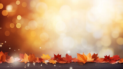 Autumn background autumn bokeh background with lights with christmas lights,Autumn magic Falling leaves background 