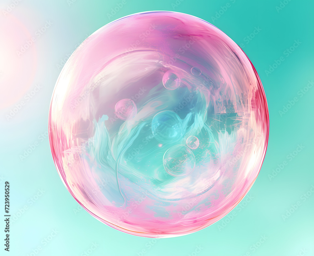 Canvas Prints Pink Soap bubble isolated on sky blue  background