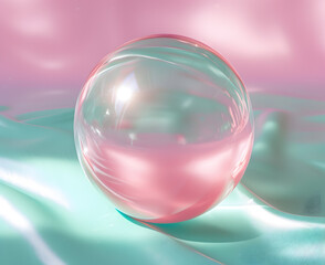 Obraz premium Pink Soap bubble isolated on sky blue background