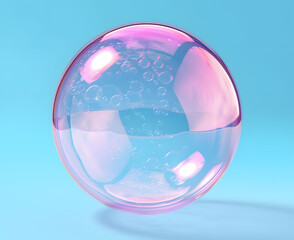 Pink Soap bubble isolated on sky blue  background