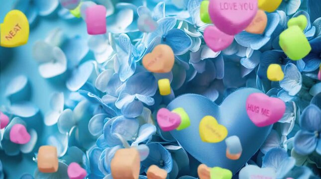 blue heart shape valentine photo background Seamless looping 4k time-lapse virtual video animation background. Generated AI