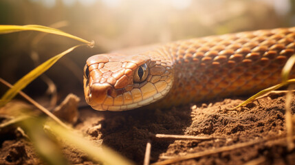 Fototapeta premium Viper snake on branch, viper snake animal closeup