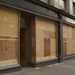 Boarded Up Shop, High Street Decline, Black Store Front