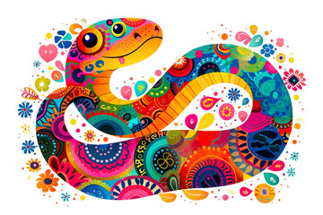 Cute colorful Chinese Snake - animal designation, childish, vector illustration, colorful, white background, children drawing