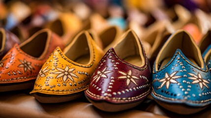 Colorful array of Moroccan babouche slippers