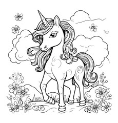 Beautiful unicorn illustration coloring book for kids - coloring page
