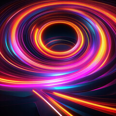 Obraz premium 3d render. Abstract panoramic background of twisted dynamic neon lines glowing