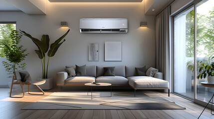 modern living room interior with AC, generative ai