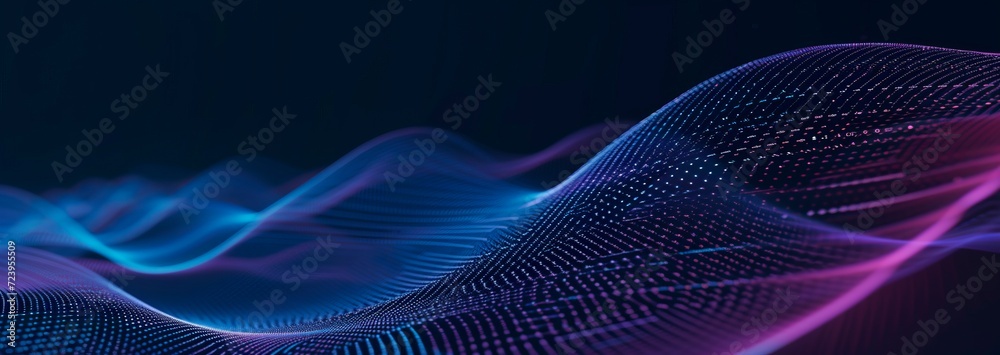Wall mural modern and futuristic horizontal blue abstract wave background, data pixel, code, web technology, da