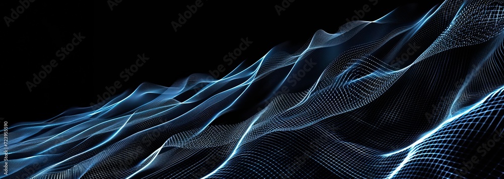 Wall mural modern and futuristic horizontal blue abstract wave background, data pixel, code, web technology, da