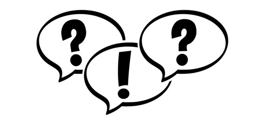Swearing, dialogue sign. Drawing  speech bubble cloud and question mark or exclamation mark. Talking or Dialogue box balloon. text balloons. Think or thinking cloud.