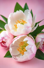 Bouquet of pink peonies on a pink background.Floral background.